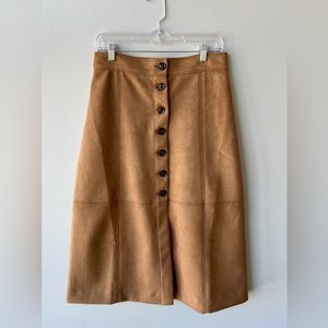 Ann Taylor Faux Suede Skirt, Midi, Light Brown, Size 4